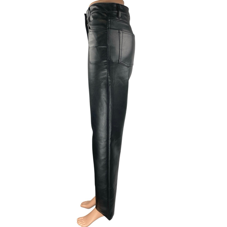 Aritzia Wilfred Melina Black Faux Leather High Waisted Straight Trousers Pants 2