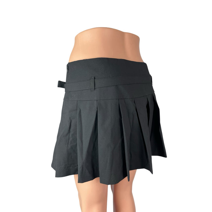 Zara Black Belted Pleated High Rise Mini Skater Flare A-Line Skort Skirt Size M