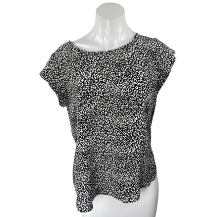 Joie Black White 100% Silk Printed Short Sleeve Pullover Blouse Top Size S