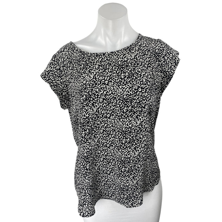 Joie Black White 100% Silk Printed Short Sleeve Pullover Blouse Top Size S