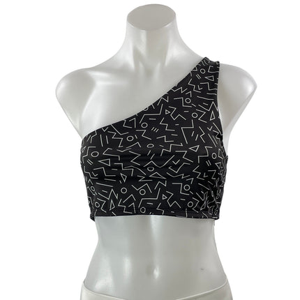 VIKA Women's Black Sleeveless One Shoulder Athletic Activewear Crop Tank Top M