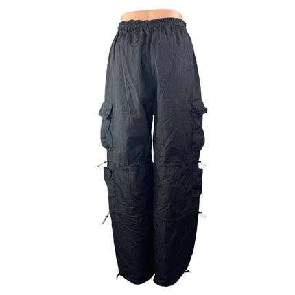 Garage Women's Black High Waisted Cargo Baggy Parachute Trousers Pants Size M
