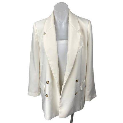 Zara Women's White Double Breasted Notch Collar Long Sleeve Blazer Coat Jacket M