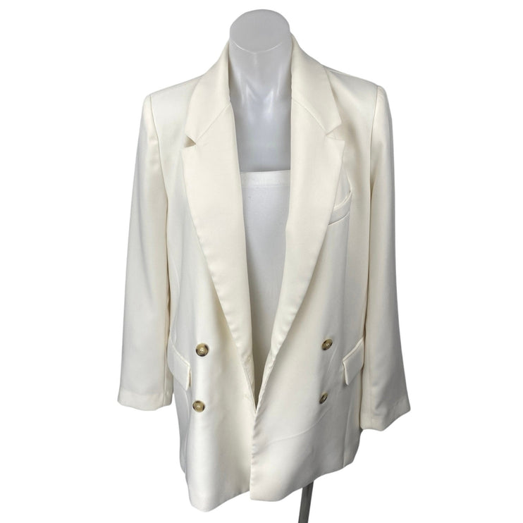 Zara Women's White Double Breasted Notch Collar Long Sleeve Blazer Coat Jacket M