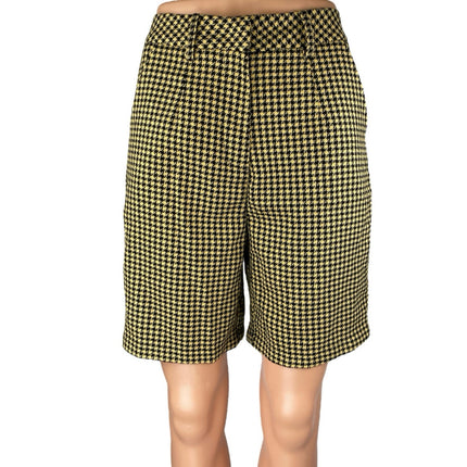 NEW Urban Revivo Women's Green Houndstooth Checkered Gingham Bermuda Shorts Sz 6