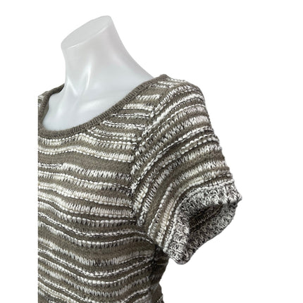 Nyunyu Women's Beige Knit Short Sleeve Round Neck Sweater Crop Top One Size