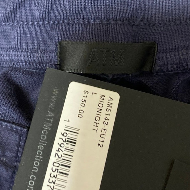 NEW ATM Pique Men's Blue Knit Elastic Waist Drawstring Pockets Sweat Shorts Sz L