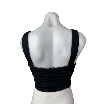 Anthropologie Maeve Black Sleeveless V Neck Ruched Corset Bustier Crop Top Sz S