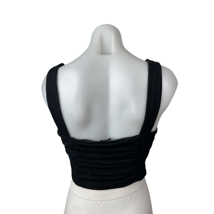 Anthropologie Maeve Black Sleeveless V Neck Ruched Corset Bustier Crop Top Sz S