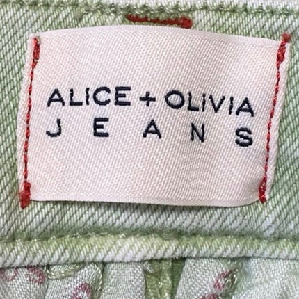 Alice + Olivia Green High Waist Frayed Raw hem Bootcut Flared Denim Jeans Sz 24