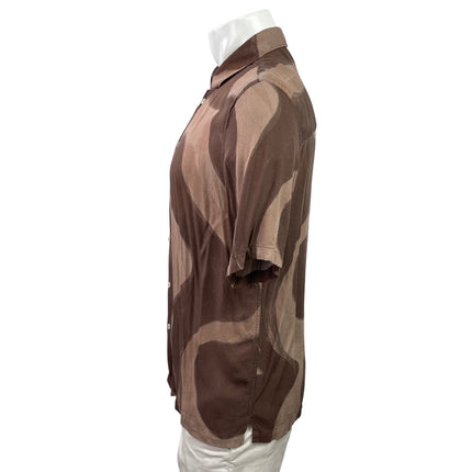 Zara Men's Brown Abstract Print Short Sleeve Collared Button Down Shirt Top M
