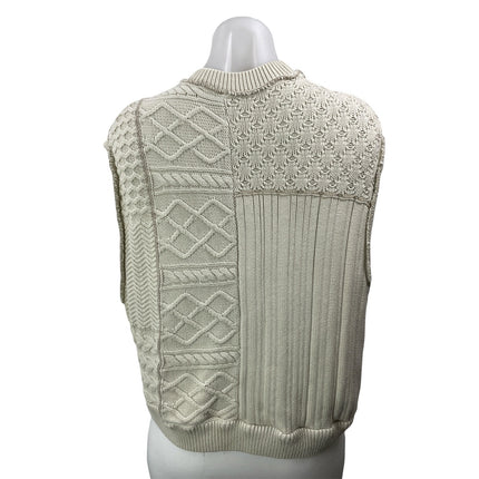 Free People Beige Cable Knit Patchwork Sleeveless Crew Neck Sweater Vest Top XS
