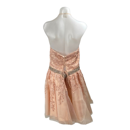 NEW Sherri Hill Pink Tulle Floral Embroidery Embellished Mini A-Line Dress Sz 18