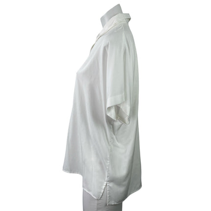 Uniqlo Women White Short Sleeve Minimalist Collared Button Down Shirt Top Size M