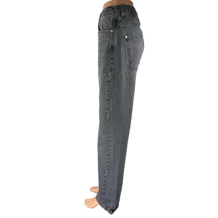 Zara Women's Black High Waisted Straight Wide Leg Denim Jeans Pants Size 10