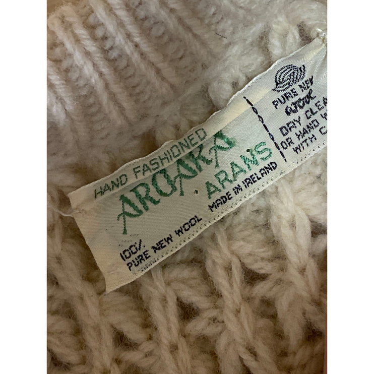 Arans Women's Cream Cable Knit Crew Neck Raglan Sleeve Fisherman Sweater Top S