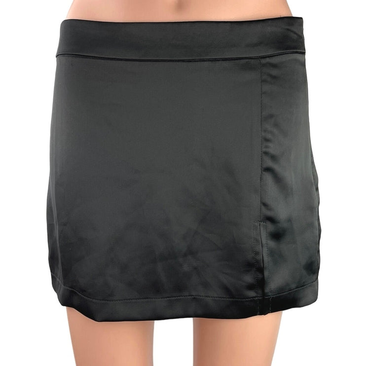 Steve Madden Black Silk Satin Mid Side Zip Stretch Straight Mini Slip Skirt 4