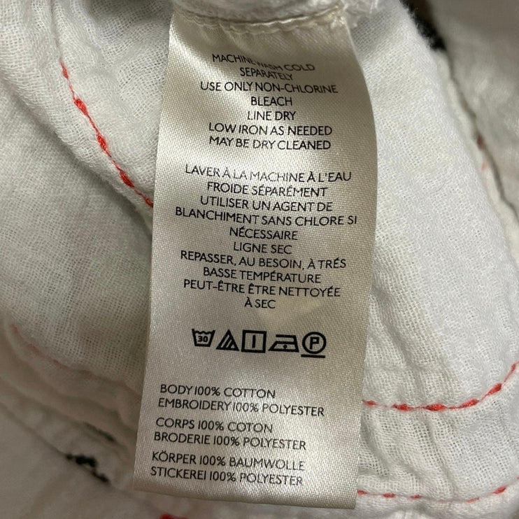 Anthropologie Pilcro Women White Embroidered Icon Button Down Shirt Top Sz XXSP