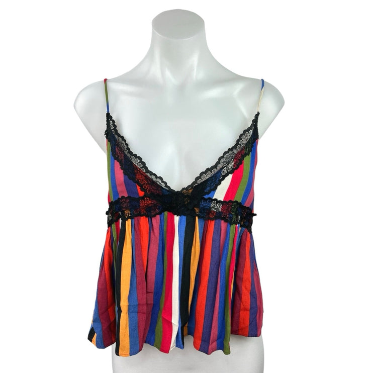 Zara TRF Multicolor Stripe Lace Trim V-neck Spaghetti Strap Crop Cami Tank Top S