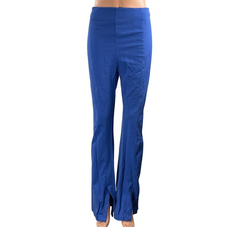 Free People Women's Blue High Waisted Front Slit Flared Leg Trouser Pants Size S