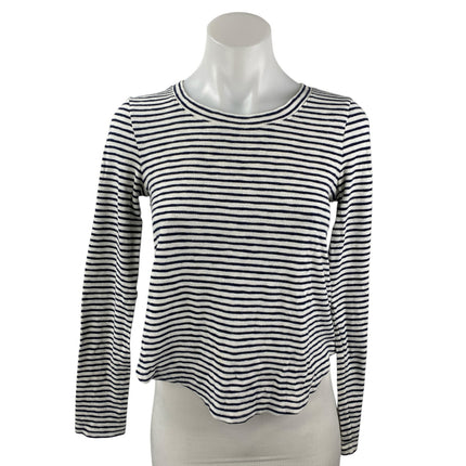 Madewell Women's Black White Striped Ribbed Knit Crew Neck Long Sleeve Top Sz S