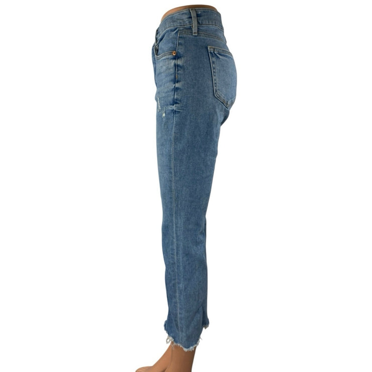 LOFT Women's Blue High Waist Frayed Raw Hem Flared Bootcut Denim Jeans Pants 27