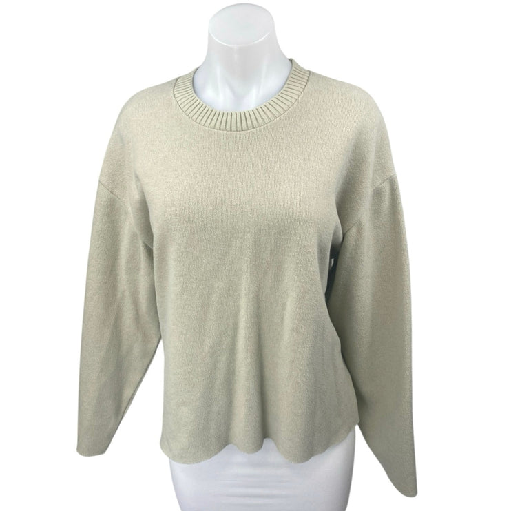 Zara Women's Cream Beige Knit Long Sleeve Crew Neck Sweatshirt Sweater Top Sz L