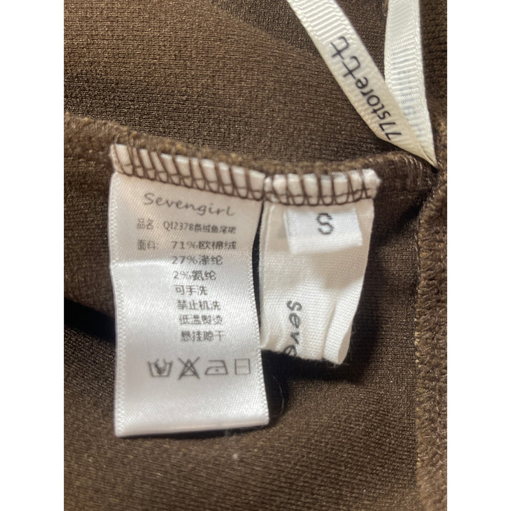 Sevengirl Women's Brown Knit Fleece High Waisted Zip Midi Fishtail Skirt Size S