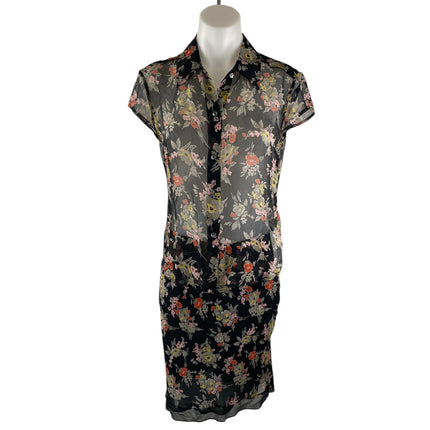 NEW Calvin Klein Black Mesh Sheer Floral Short Sleeve Blouse Skirt Set Size S