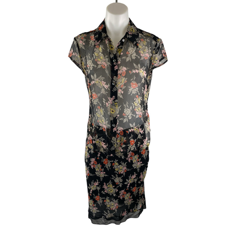 NEW Calvin Klein Black Mesh Sheer Floral Short Sleeve Blouse Skirt Set Size S
