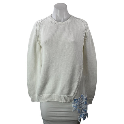 Gilmar Women's White Floral Embroidered Crew Neck Long Sleeve Sweater Size 4