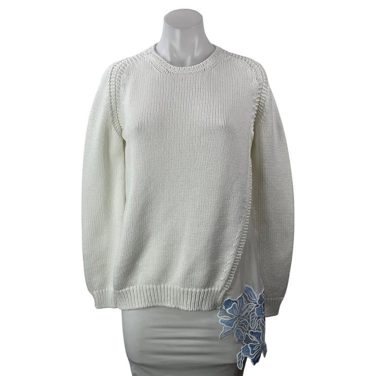 Gilmar Women's White Floral Embroidered Crew Neck Long Sleeve Sweater Size 4