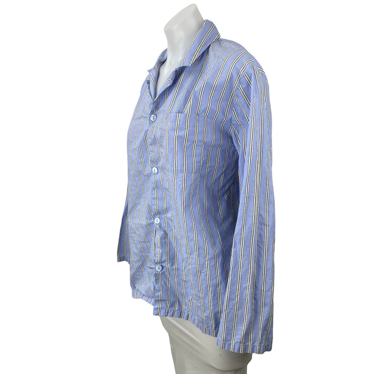 Laurence Tavernier Blue Striped Long Sleeve Button Up Shirt Sleepwear Pajamas S
