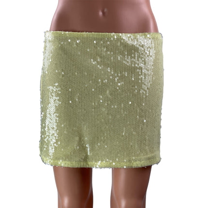 Peppermayo Women's Lime Green High Waist Sequin Sparkle Bodycon Mini Skirts Sz 6