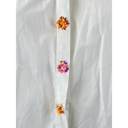 Sarto White Beaded Button Down Heart CutOut Long Sleeve Shirt Blouse Top Size S
