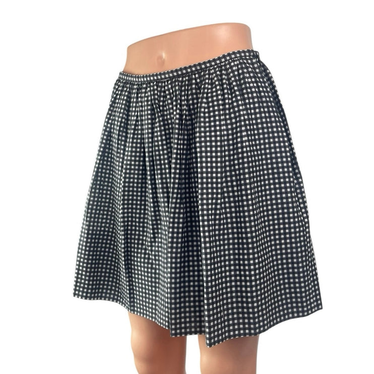 Madewell Black White Gingham Checkered High Waist A Line Pleated Mini Skirt Sz 2