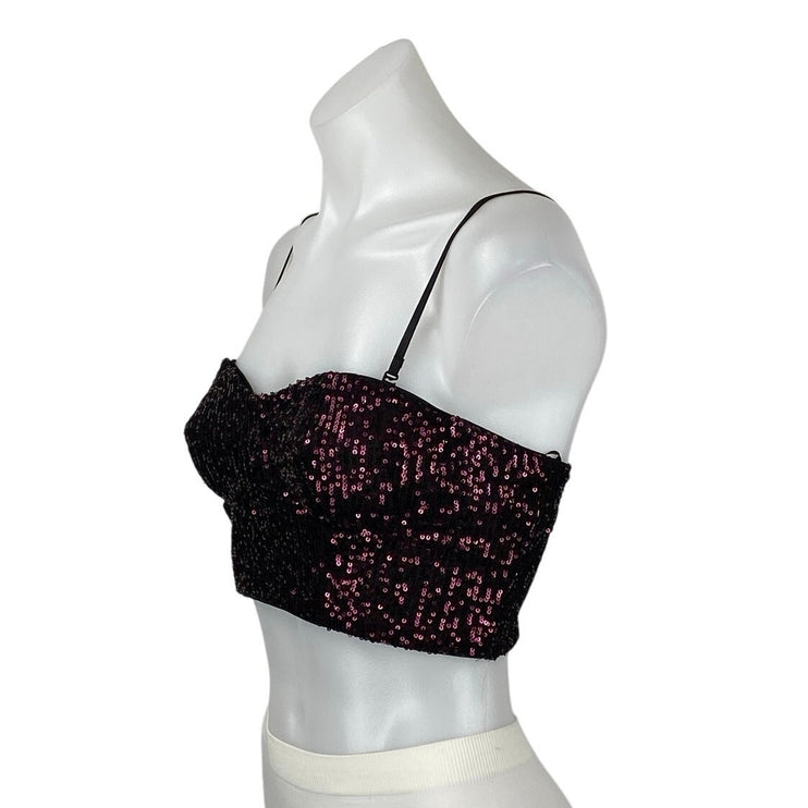 Pull & Bear Black Pink Sequin Sparkly Sleeveless Cami Tank Crop Top Size S