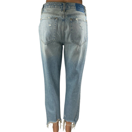 Abercrombie & Fitch Blue High Rise Distressed Frayed Hem Straight Denim Jeans 27