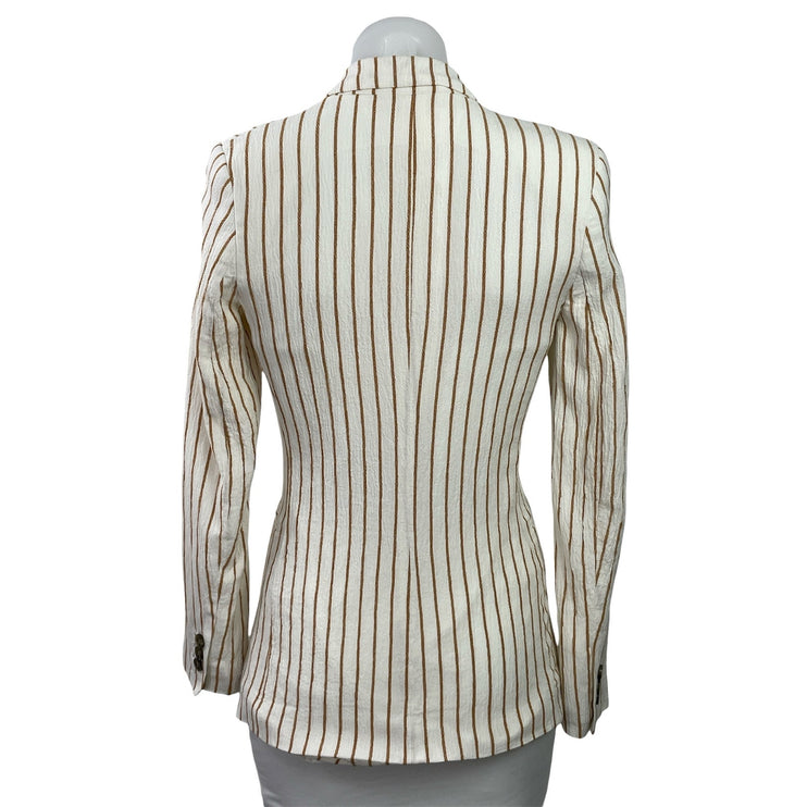 H&M Women's Cream Brown Long Sleeves Striped Single Button Blazer Coat Jacket 0