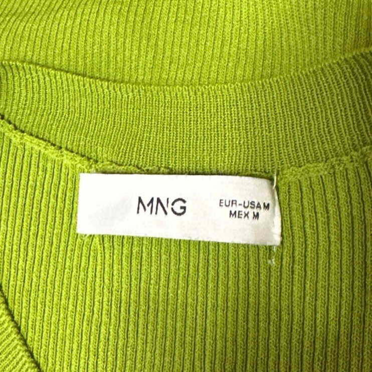 MNG Mango Women's Green Ribbed Knit Crew Neck Sleeveless Sweater Tank Top Size M