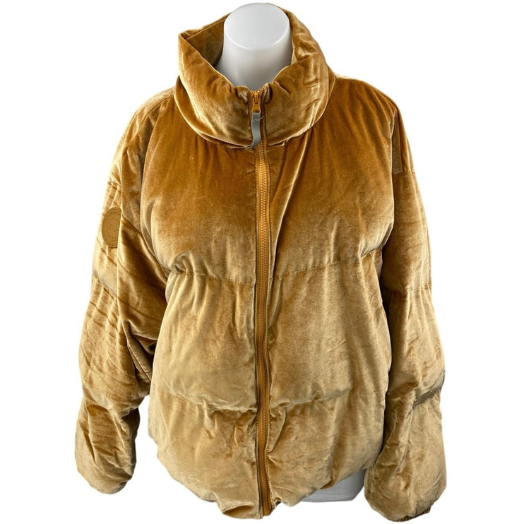 Fabletics Wander Brown Velvet Velour Zip Up High Neck Puffer Coat Jacket Size 2X