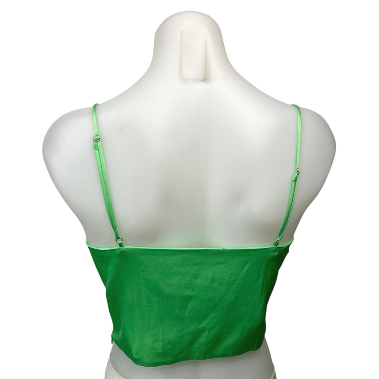 Zara Green Silk Satin Cowl Neck Spaghetti Strap Cami Camisole Crop Tank Top S