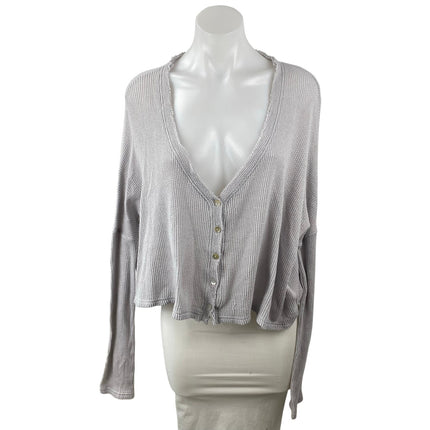 Urban Outfitters Gray Ribbed Long Sleeve Button Down Crop Cardigan Sweater Top S
