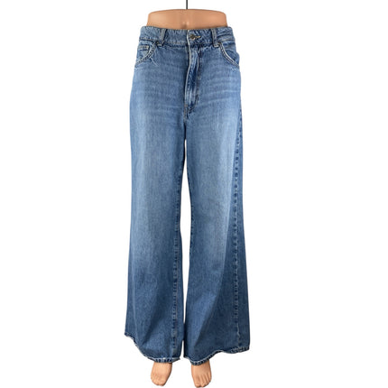 Zara Women's Blue High Waisted Baggy Palazzo Wide Leg Denim Jeans Pants Size 10