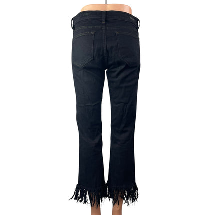 Principle Denim Innovators Black Fringe Raw Hem Mid Rise Straight Denim Jeans 27