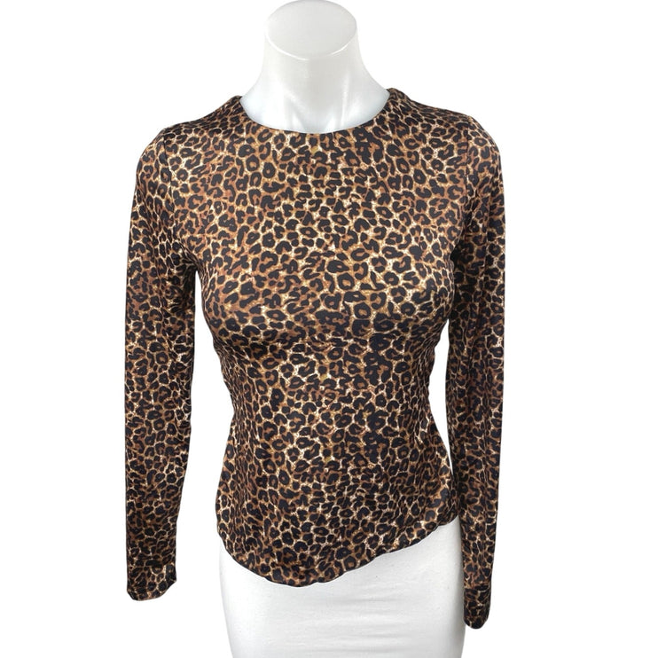 Princess Polly Brown Leopard Animal Print Long Sleeve Tie Back Crop Shirt Top 6