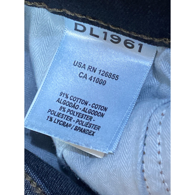 DL1961 Dark Blue Frayed Raw Hem Bootcut Denim High Rise Flare Jeans Pants Sz 27