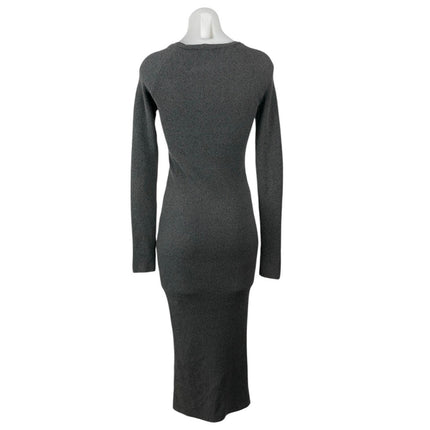 Zara Gray Long Sleeve V Neck Knit Sculpt Stretch Slim Maxi Bodycon Dress Size XS