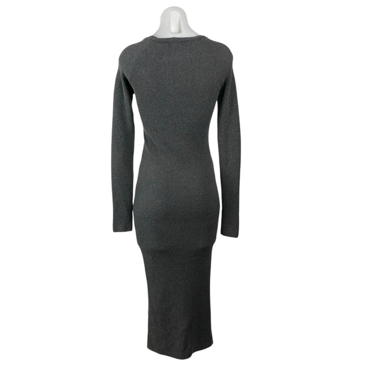 Zara Gray Long Sleeve V Neck Knit Sculpt Stretch Slim Maxi Bodycon Dress Size XS