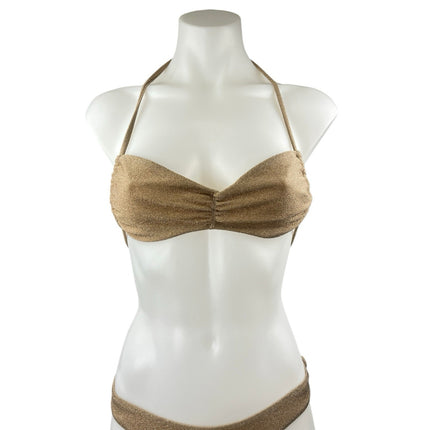 Princess Polly Gold Metallic Halter Bandeau Bikini Two Piece Swimsuit Size 2/4
